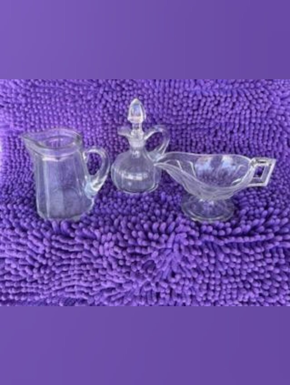 Clear Glass Creamer, Sugar Pourer, and Oil/Vinegar Cruet Set - Clear